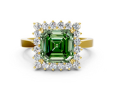 Yellow gold Fancy Green Asscher  Cut Diamond Halo Ring with Round Brilliant Halo and Solitaire Band_35