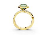 Yellow gold Fancy Green Asscher Cut Diamond Halo Ring with Round Split Shank and Prong Setting_51