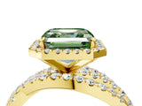 Yellow gold Fancy Green Asscher Cut Diamond Halo Ring with Round Split Shank and Prong Setting_52