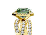 Yellow gold Fancy Green Asscher Cut Diamond Halo Ring with Round Split Shank and Prong Setting_53