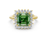 Yellow gold Fancy Green Asscher  Cut Diamond Halo Ring with Solitaire Band and Prong Setting_46