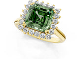 Yellow gold Fancy Green Asscher  Cut Diamond Halo Ring with Solitaire Band and Prong Setting_47