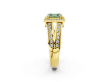 Yellow gold Fancy Green Asscher Cut Diamond Halo Ring with Split Shank Pavé Band and Four-Prong Setting_2