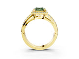 Yellow gold Fancy Green Asscher Cut Diamond Halo Ring with Split Shank Pavé Band and Four-Prong Setting_3
