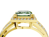 Yellow gold Fancy Green Asscher Cut Diamond Halo Ring with Split Shank Pavé Band and Four-Prong Setting_4