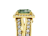 Yellow gold Fancy Green Asscher Cut Diamond Halo Ring with Split Shank Pavé Band and Four-Prong Setting_5