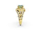 Yellow gold Fancy Green Asscher Cut Diamond Halo Ring with Split Shank and Bezel Accents and Four-Prong Setting_2