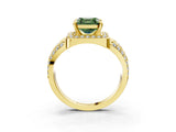 Yellow gold Fancy Green Asscher Cut Diamond Halo Ring with Split Shank and Bezel Accents and Four-Prong Setting_3