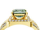 Yellow gold Fancy Green Asscher Cut Diamond Halo Ring with Split Shank and Bezel Accents and Four-Prong Setting_4