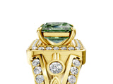 Yellow gold Fancy Green Asscher Cut Diamond Halo Ring with Split Shank and Bezel Accents and Four-Prong Setting_5