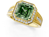 Yellow gold Fancy Green Asscher Cut Diamond Halo Ring with Split Shank and Bezel Accents and Prong Setting_1