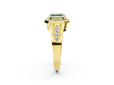 Yellow gold Fancy Green Asscher Cut Diamond Halo Ring with Split Shank and Bezel Accents and Prong Setting_2