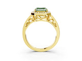 Yellow gold Fancy Green Asscher Cut Diamond Halo Ring with Split Shank and Bezel Accents and Prong Setting_3