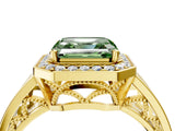 Yellow gold Fancy Green Asscher Cut Diamond Halo Ring with Split Shank and Bezel Accents and Prong Setting_4