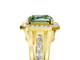 Yellow gold Fancy Green Asscher Cut Diamond Halo Ring with Split Shank and Bezel Accents and Prong Setting_5