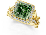 Yellow gold Fancy Green Asscher Cut Diamond Halo Ring with Vintage Split Shank and Four-Prong Setting_36