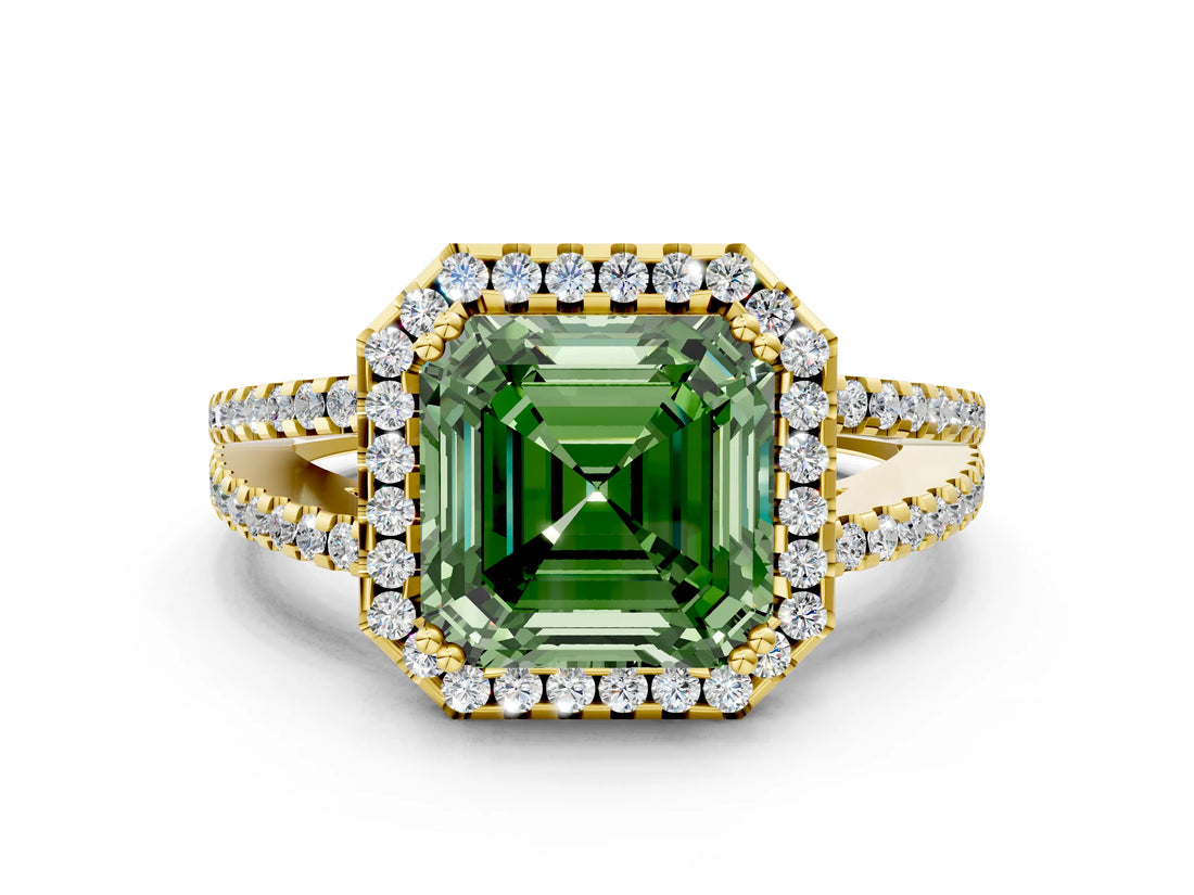 Yellow gold Fancy Green Asscher Cut Diamond Halo Split Shank Engagement Ring_39