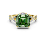 Yellow gold Fancy Green Asscher Cut Diamond  Halo Twist Band Solitaire Prong Setting Ring_24