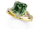 Yellow gold Fancy Green Asscher Cut Diamond  Halo Twist Band Solitaire Prong Setting Ring_25