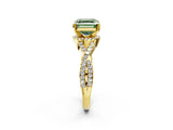 Yellow gold Fancy Green Asscher Cut Diamond  Halo Twist Band Solitaire Prong Setting Ring_26
