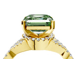 Yellow gold Fancy Green Asscher Cut Diamond  Halo Twist Band Solitaire Prong Setting Ring_28