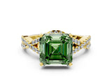Yellow gold Fancy Green Asscher Cut Diamond  Halo Twist Band Solitaire Prong Setting Ring_42