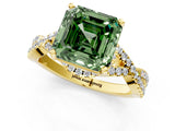 Yellow gold Fancy Green Asscher Cut Diamond  Halo Twist Band Solitaire Prong Setting Ring_43