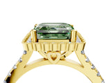 Yellow gold Fancy Green Asscher  Cut Diamond Milgrain Floral Halo Engagement Ring with Pavé Band_19