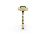 Yellow gold Fancy Green Asscher Cut Diamond Milgrain Halo Engagement Ring with Round Pavé Band and Prong Setting_14