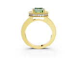 Yellow gold Fancy Green Asscher Cut Diamond Milgrain Halo Engagement Ring with Round Pavé Band and Prong Setting_15