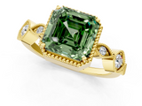 Yellow gold Fancy Green Asscher  Cut Diamond Milgrain Marquise Band with Prong Setting_4