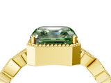 Yellow gold Fancy Green Asscher  Cut Diamond Milgrain Marquise Band with Prong Setting_7