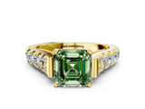 Yellow gold Fancy Green Asscher  Cut Diamond Pavé Band Solitaire with Four-Prong Setting_15