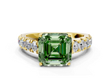 Yellow gold Fancy Green Asscher  Cut Diamond Pavé Band Solitaire with Four-Prong Setting_3