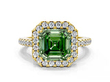 Yellow gold Fancy Green Asscher Cut Diamond Pavé Halo Ring with Four-Prong Setting_29