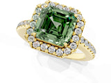Yellow gold Fancy Green Asscher Cut Diamond Pavé Halo Ring with Four-Prong Setting_30