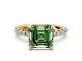 Yellow gold Fancy Green Asscher Cut Diamond Pavé Solitaire Ring with Round Band and Prong Setting_12