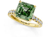 Yellow gold Fancy Green Asscher Cut Diamond Pavé Solitaire Ring with Round Band and Prong Setting_13