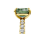 Yellow gold Fancy Green Asscher Cut Diamond Pavé Solitaire Ring with Round Band and Prong Setting_17