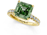 Yellow gold Fancy Green Asscher Cut Diamond Pavé Solitaire Ring with Round Band and Prong Setting_25