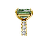 Yellow gold Fancy Green Asscher Cut Diamond Pavé Solitaire Ring with Round Band and Prong Setting_29