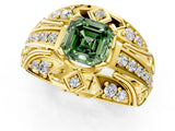 Yellow gold Fancy Green Asscher Cut Diamond Pave Art Deco Split Shank Ring with Four-Prong Setting_1
