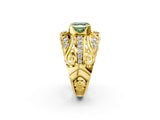 Yellow gold Fancy Green Asscher Cut Diamond Pave Art Deco Split Shank Ring with Four-Prong Setting_2