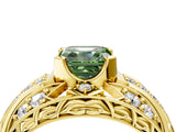 Yellow gold Fancy Green Asscher Cut Diamond Pave Art Deco Split Shank Ring with Four-Prong Setting_4