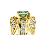 Yellow gold Fancy Green Asscher Cut Diamond Pave Art Deco Split Shank Ring with Four-Prong Setting_5