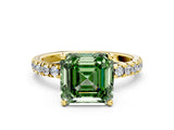 Yellow gold Fancy Green Asscher Cut Diamond Pave Band Solitaire Ring with Four-Prong Setting_17