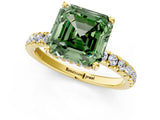 Yellow gold Fancy Green Asscher Cut Diamond Pave Band Solitaire Ring with Four-Prong Setting_18