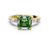 Yellow gold Fancy Green Asscher  Cut Diamond Ring with Baguette Side Stones, Channel Set Band, and Four-Prong Setting_16