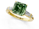 Yellow gold Fancy Green Asscher  Cut Diamond Ring with Baguette Side Stones, Channel Set Band, and Four-Prong Setting_17