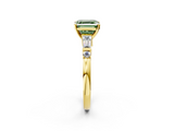 Yellow gold Fancy Green Asscher  Cut Diamond Ring with Baguette Side Stones, Channel Set Band, and Four-Prong Setting_18